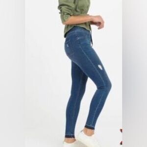 Spanx small tummy control Skinny dark Wash Blue Raw Hem Women's Pull On Jeans S
